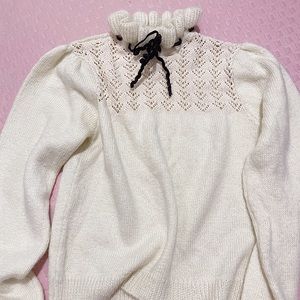 ZARA Bow Knit Ruffled Sweater Ecru